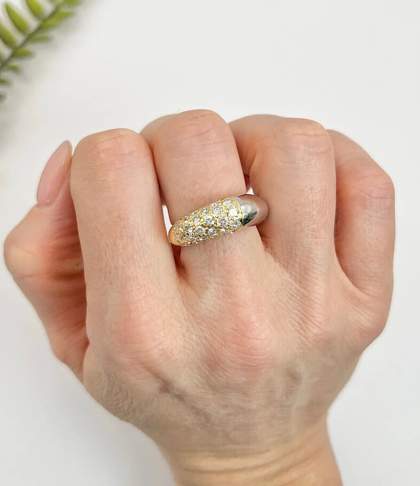 Vintage Diamond Pave Cocktail Ring In 18 Carat Yellow Gold And Platinum