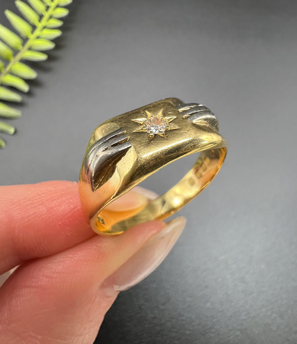 Vintage 18 Carat Two Colour Gold Diamond Signet Ring, Hallmarked London 1939