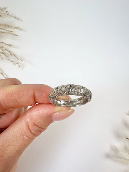 Art Deco Platinum Diamond Set Fancy Filigree Band Ring, Circa 1920
