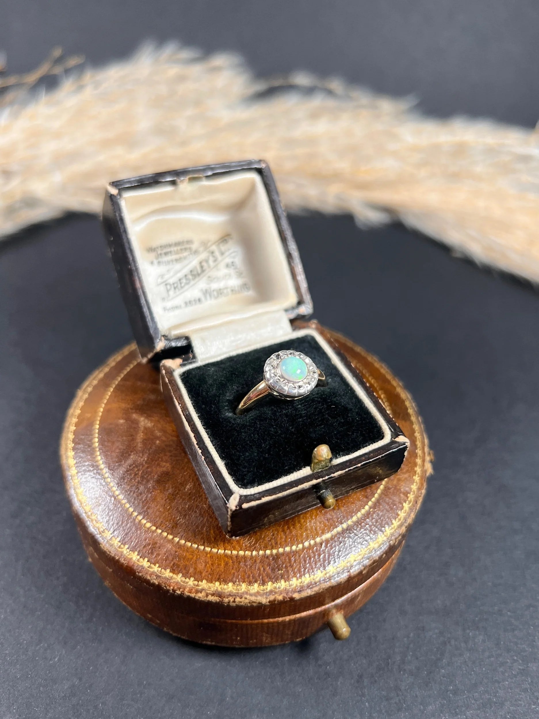 Antique 18 ct Yellow Gold, Early Victorian Opal And Diamond Halo Ring