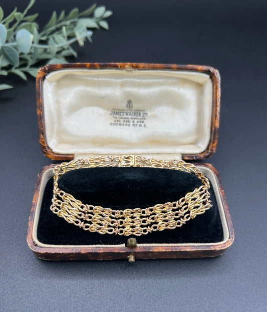 Antique 15ct Yellow Gold Lovers Knot Fancy Link Gate Bracelet