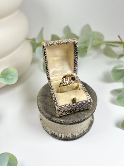 Vintage 9ct Yellow Gold 1960’s Double Headed Garnet Snake Ring