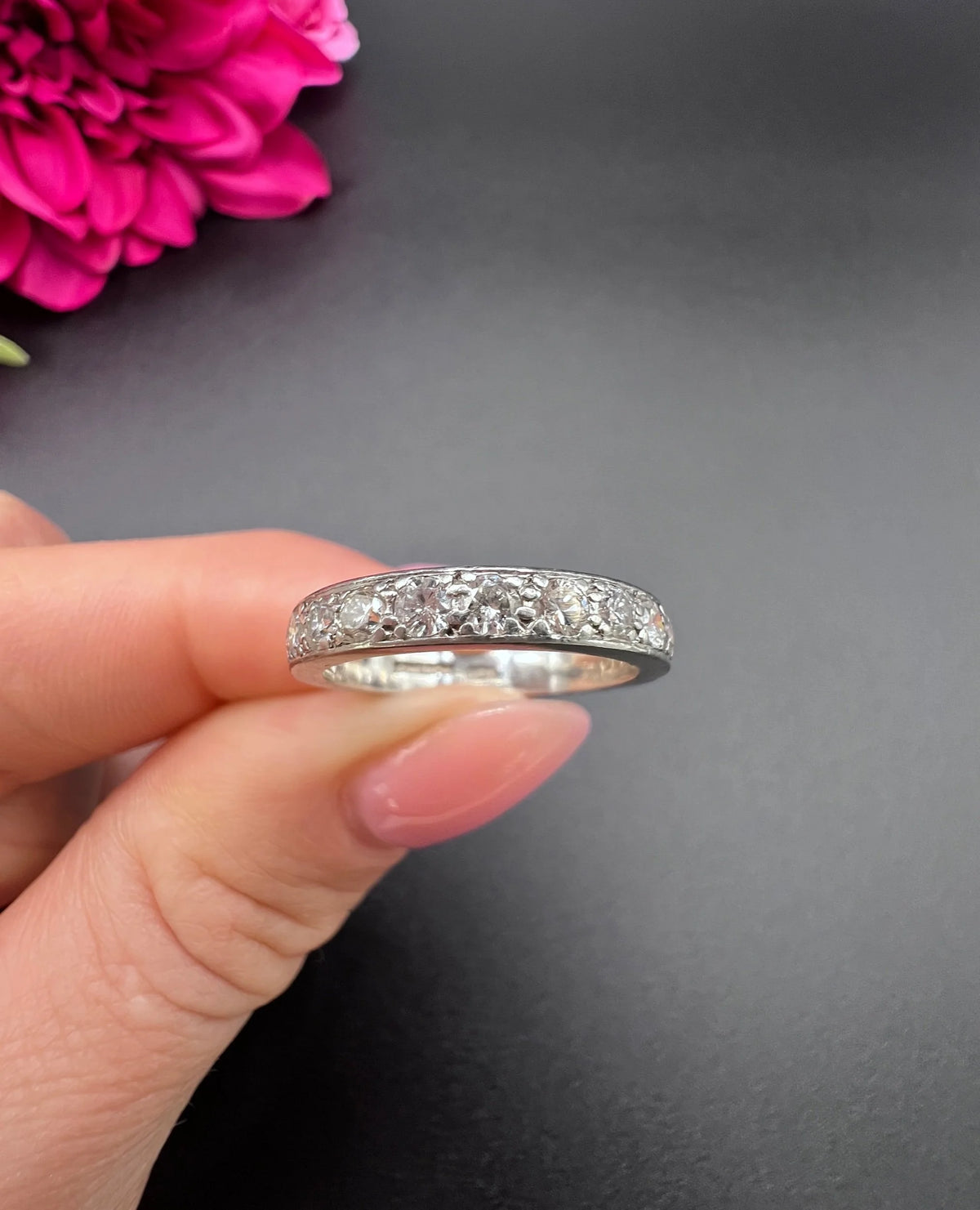 Vintage Platinum Diamond Half Eternity Ring, Hallmarked London 1984