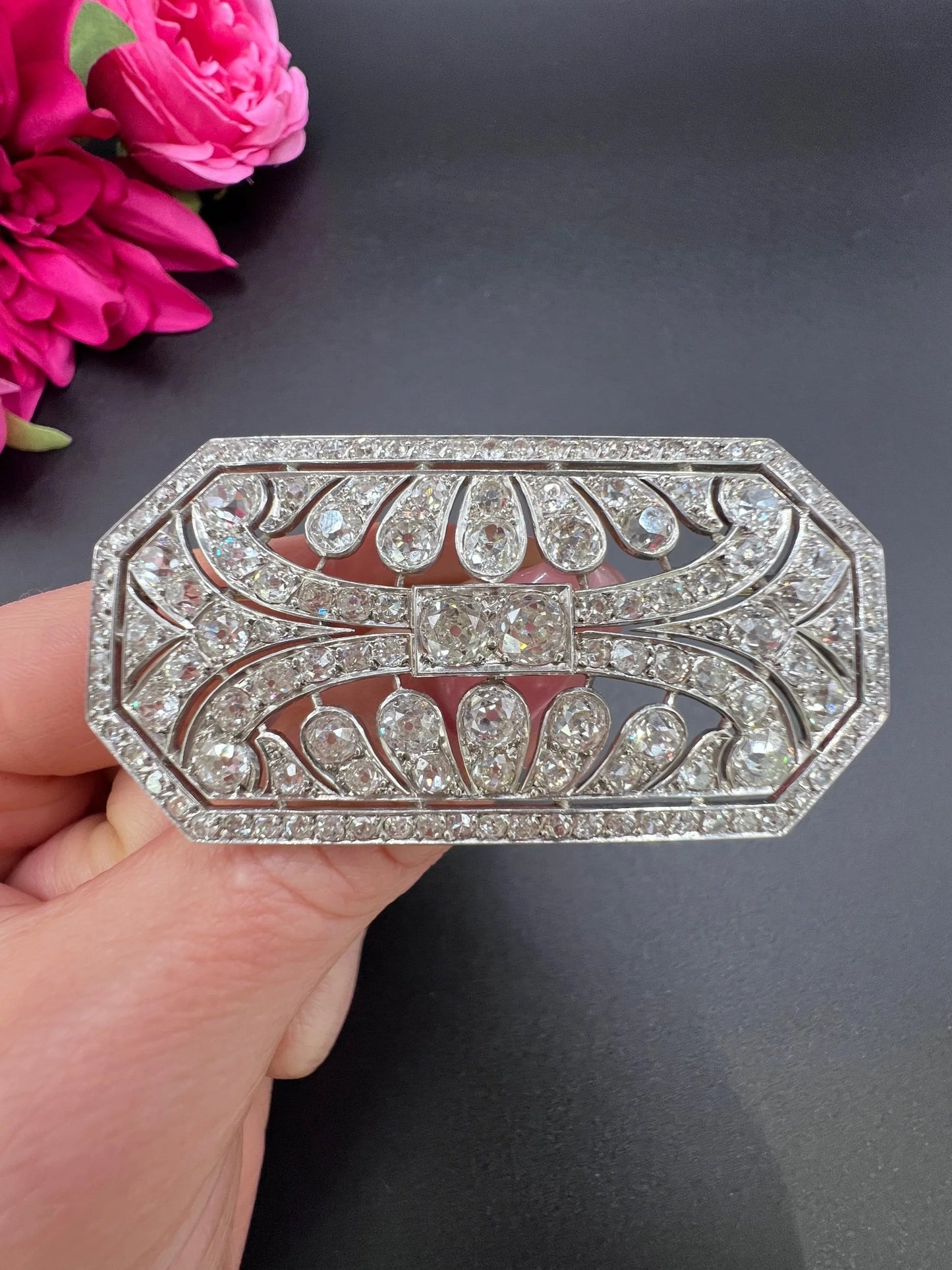 Antique Platinum, Edwardian era 10 Carat Diamond Openwork Brooch