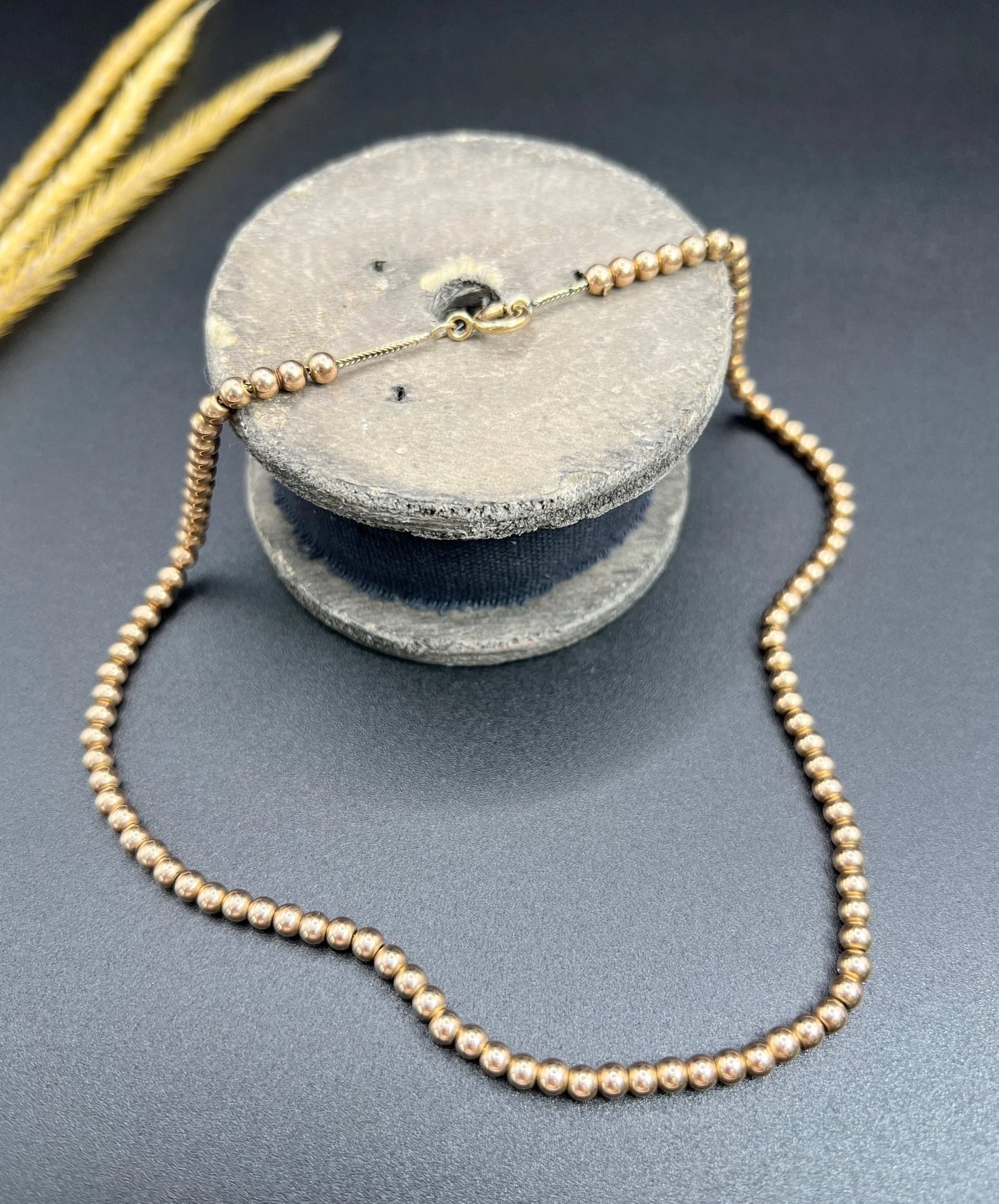 Edwardian 9 Carat Rose Gold Marseille Gold Ball Necklace, Circa 1910