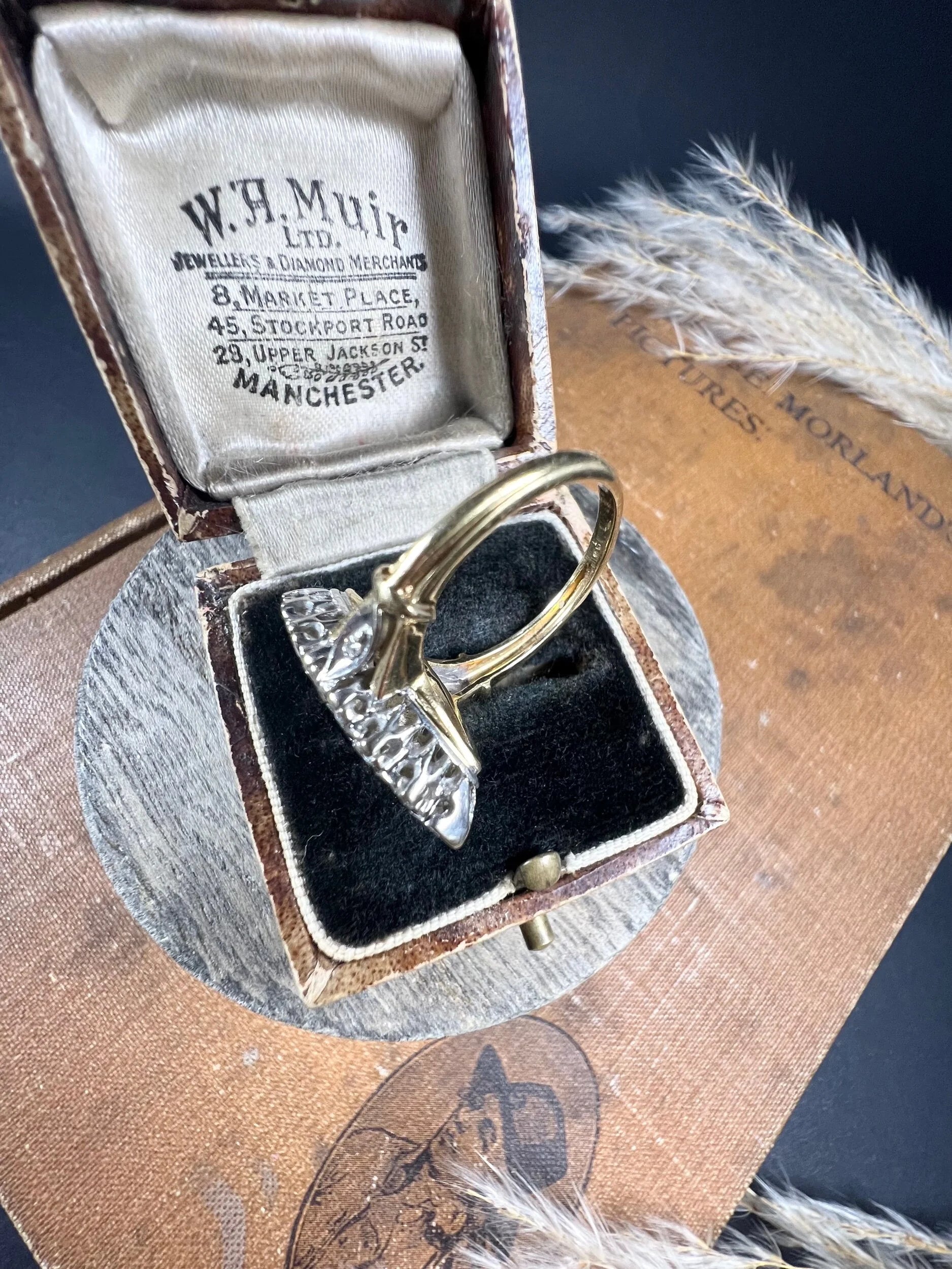 Vintage French 1940s Diamond Marquise Navette Cluster Ring