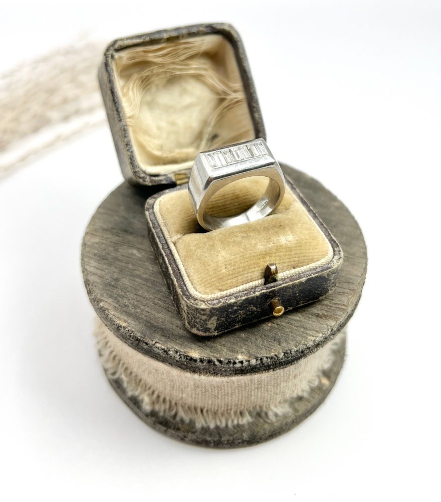 Vintage Diamond Cocktail Tank Ring In Platinum