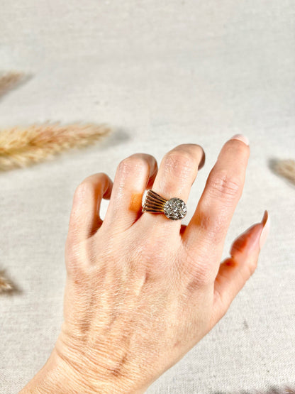 Vintage 18 Carat Rose Gold Diamond Bombé and Fan Cocktail Ring, Circa 1940