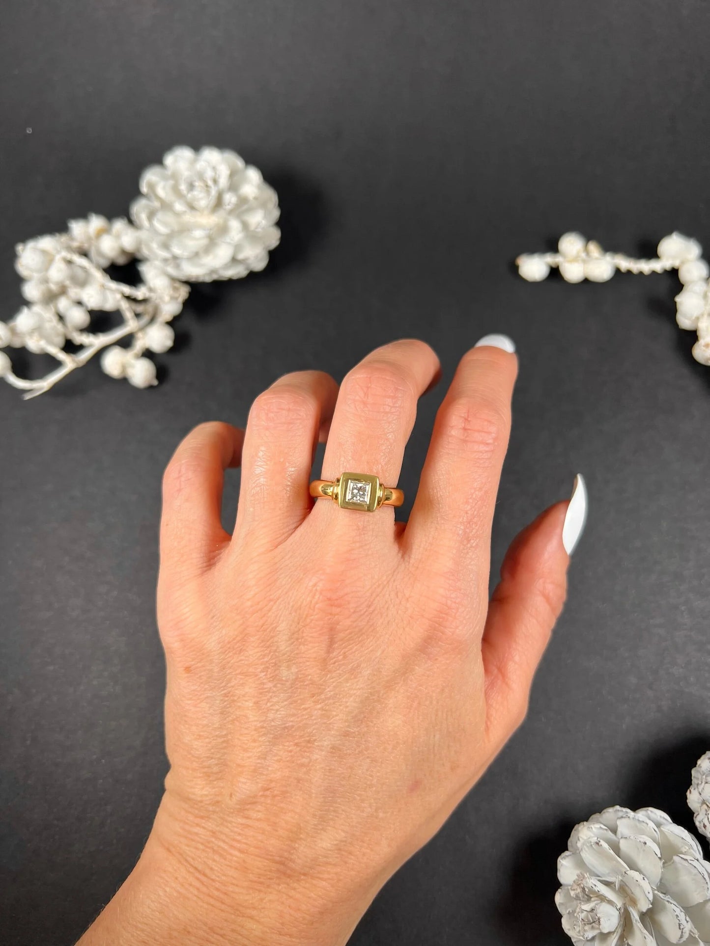 Vintage French 18 Carat Yellow Gold Princess Cut Diamond Single Stone Ring, Circa 1980