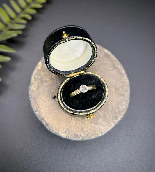 Vintage 18 ct White And Yellow Gold Solitaire Diamond Engagement Ring