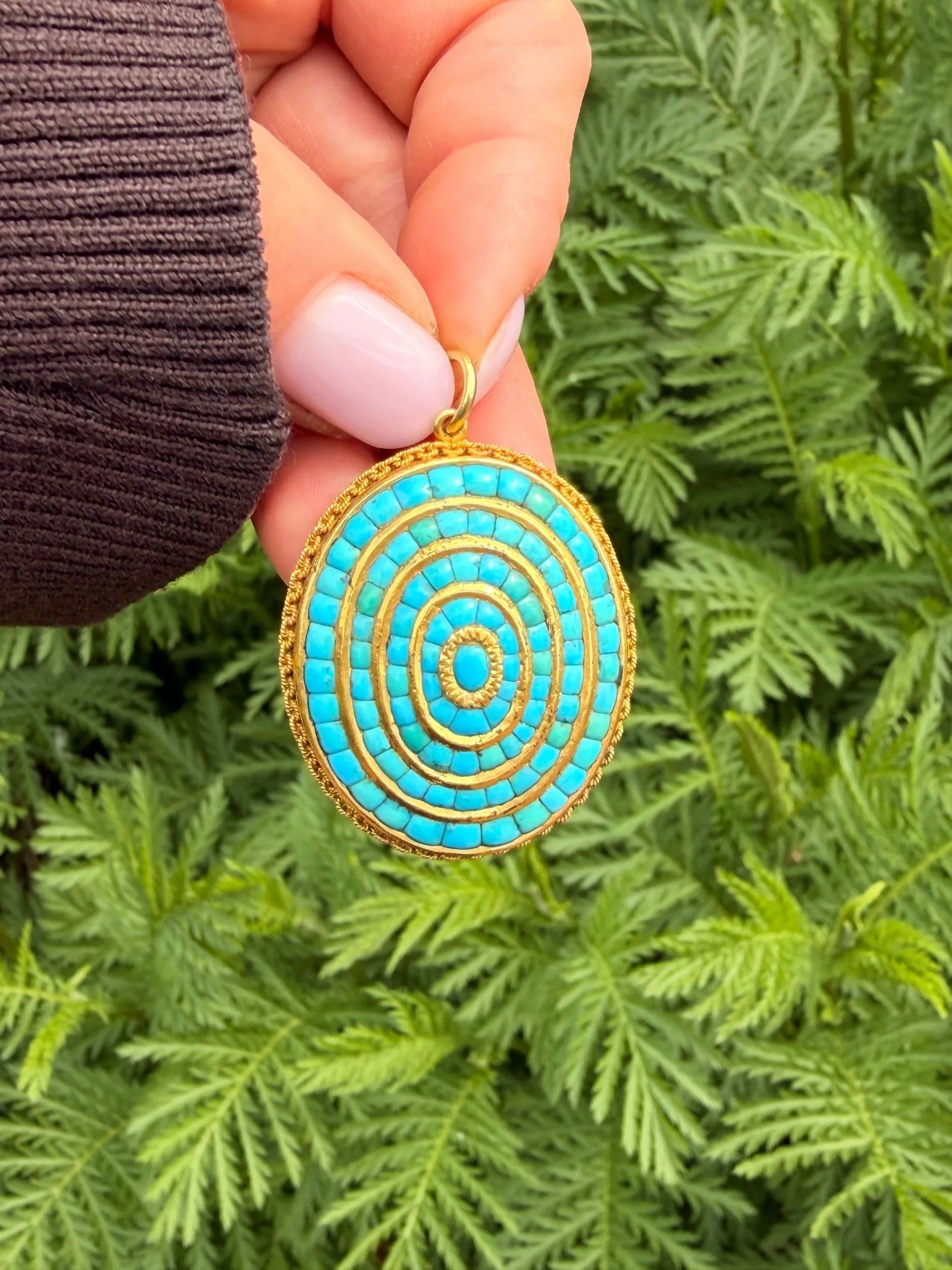 Victorian 18 Carat Yellow Gold Turquoise Oval Pendant, Circa 1880