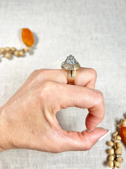Vintage 1960's 18 Carat Gold, Tiered Dome Shaped, Diamond Cocktail Ring