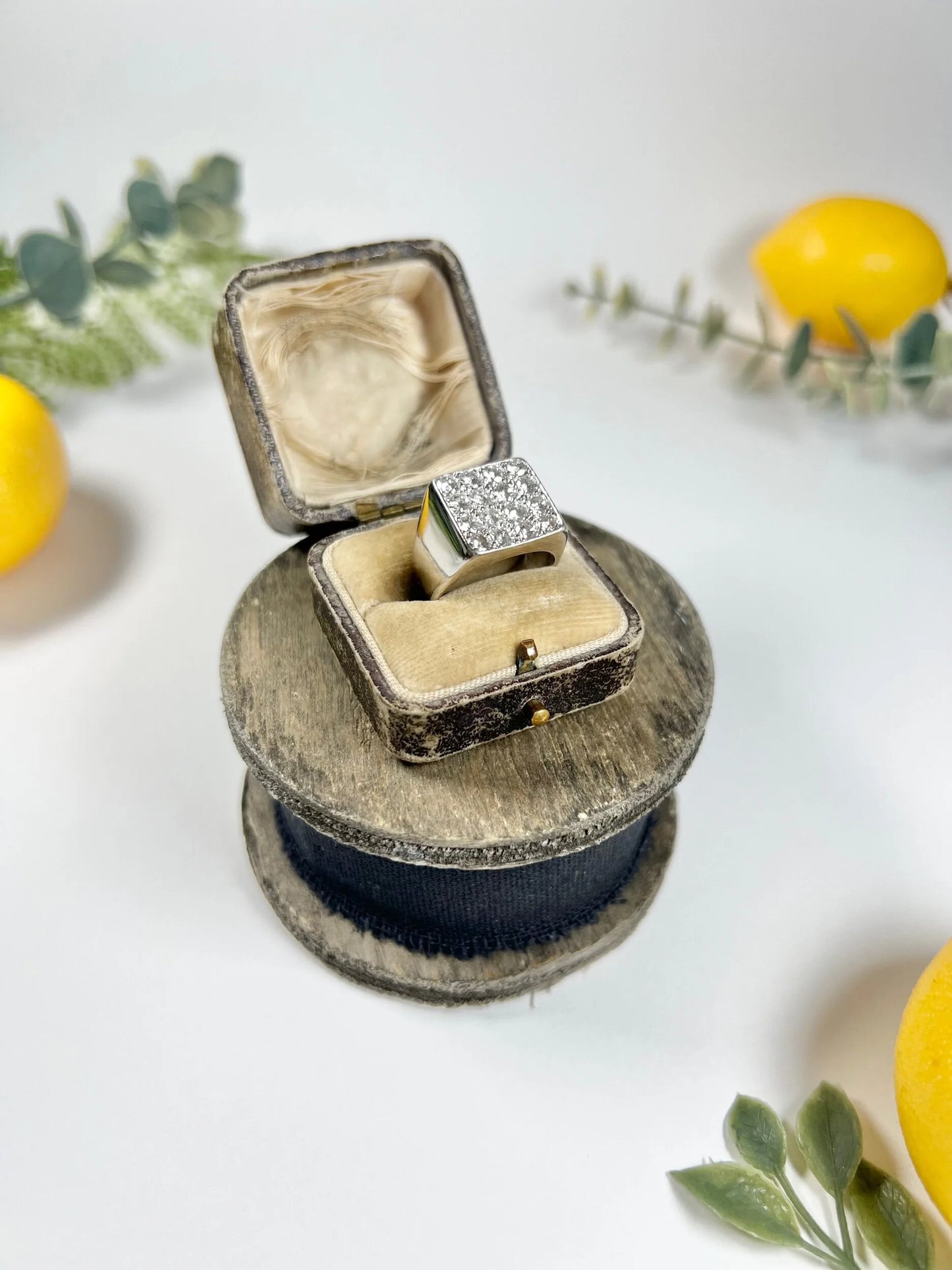 Vintage French 18 Carat White Gold Square Diamond Ring, 1.50 Carats, Circa 1970