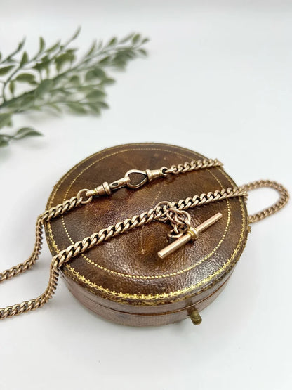 Antique Curb Link Albert Chain In 9 Carat Rose Gold