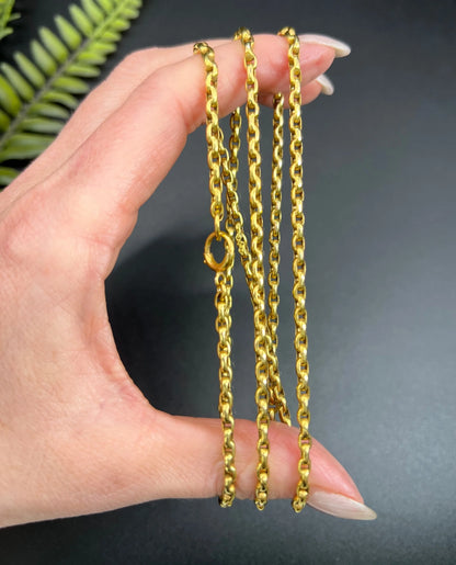 Antique 9 ct Yellow Gold Edwardian Faceted Oval Belcher Link Chain With Bolt Ring Clasp