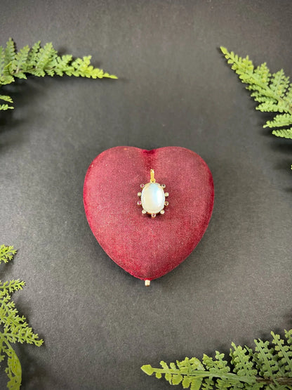 Antique 15ct Gold & Platinum Edwardian Moonstone, Ruby, Diamond Pendant