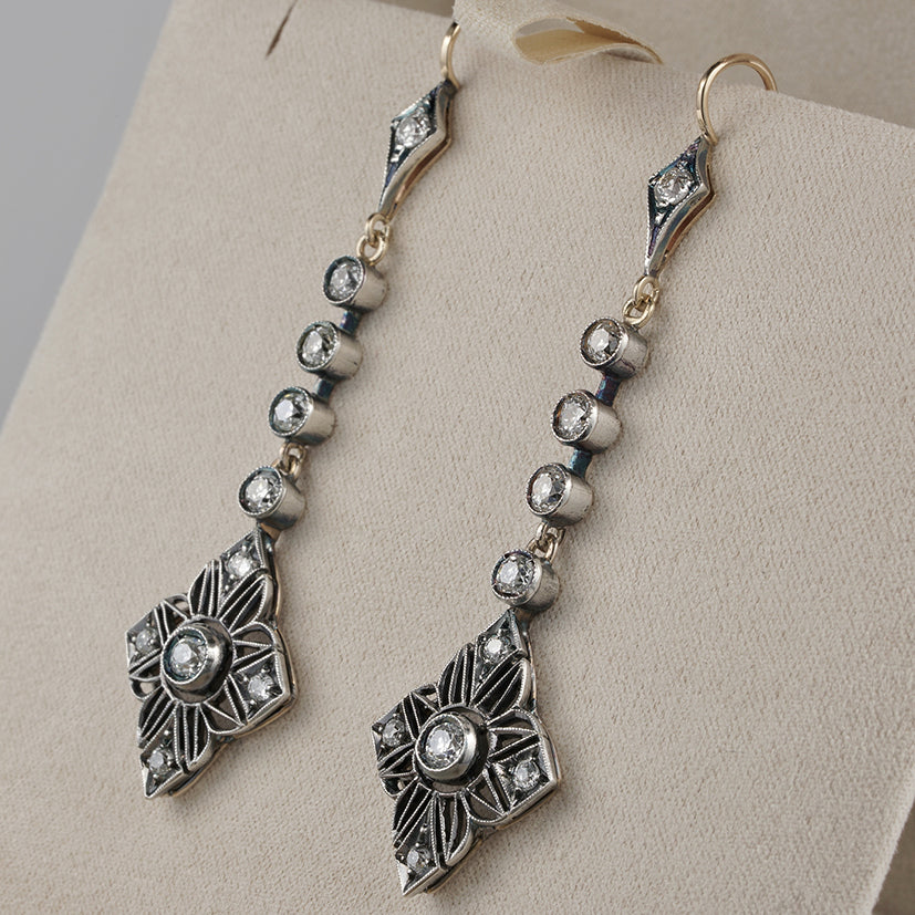 Edwardian Antique 2.90ct Old Mine Cut Diamond Drop Earrings