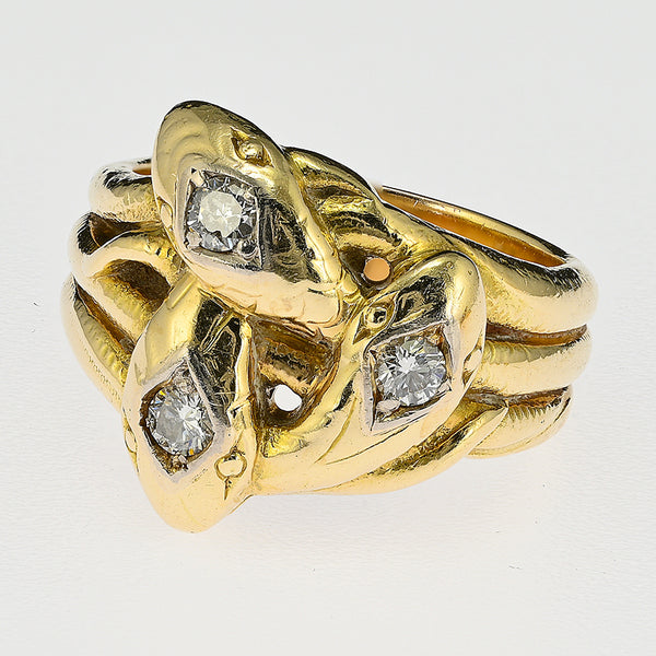 Antique 0.45ct Diamond Set 14ct Yellow Gold Snake Ring