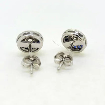 0.50ct Diamond and Calibre Sapphire Target Cluster Stud Earrings