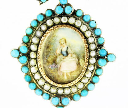 Victorian French Turquoise and Pearl Brooch, 18ct Gold, Circa 1890