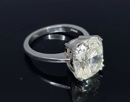 Cushion Cut 5.11 carat Diamond Solitaire Engagement Ring; featuring a stunning 5.11ct cushion-cut diamond, four double-claw set, mounted in 18ct white gold.