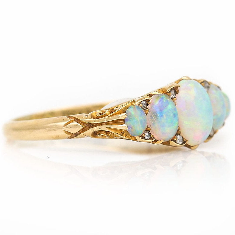 Antique Edwardian Opal Five Stone Ring with Diamonds