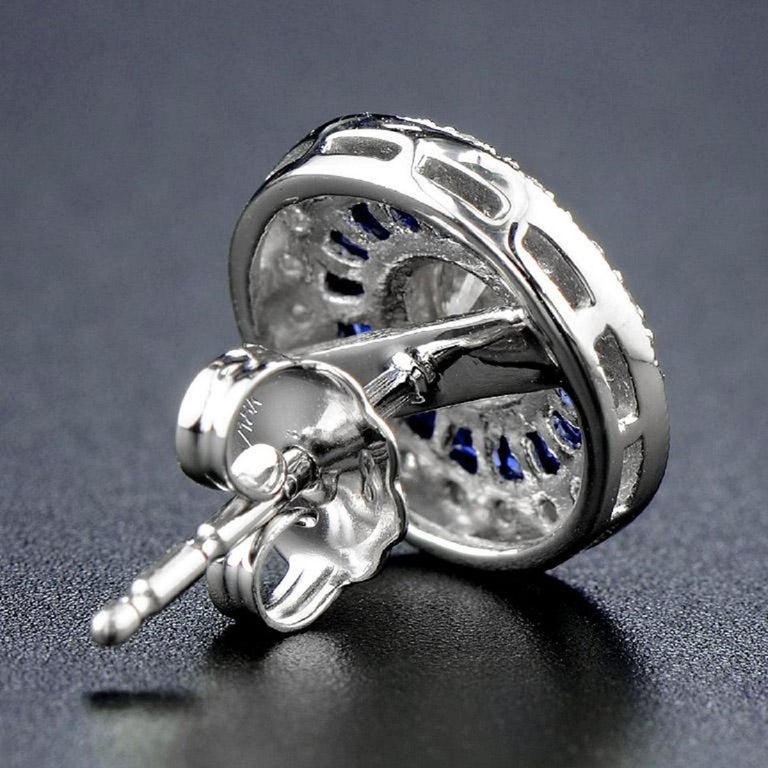 Diamond and Sapphire Target Cluster Stud Earrings