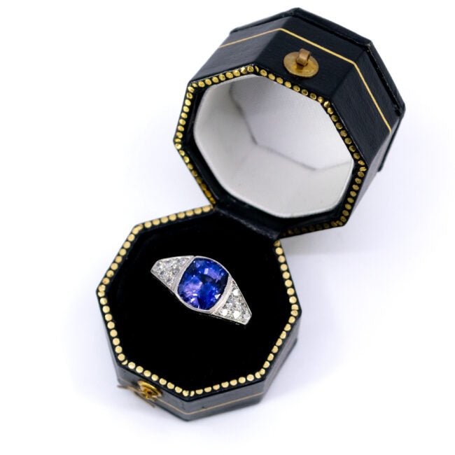 Vintage Art Deco 2ct Sapphire and Diamond Ring