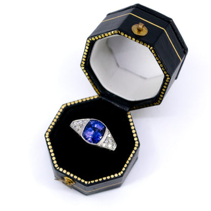 Vintage Art Deco 2ct Sapphire and Diamond Ring