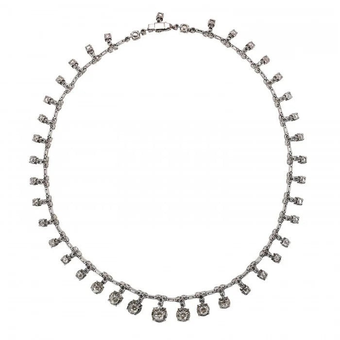 Vintage French Diamond Riviere Necklace in Platinum, 37.84 carats