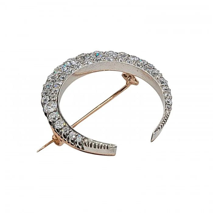 Victorian Antique 7ct Old Cut Diamond Crescent Brooch