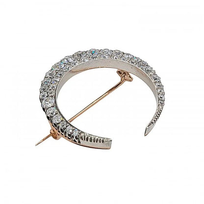 Victorian Antique 7ct Old Cut Diamond Crescent Brooch