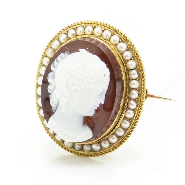 Antique Victorian 15ct Gold Cameo Mourning Brooch