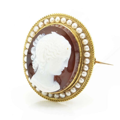 Antique Victorian 15ct Gold Cameo Mourning Brooch