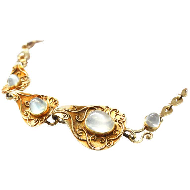 Vintage 1930s Moonstone and Gold Necklace by Elizabeth Treskow