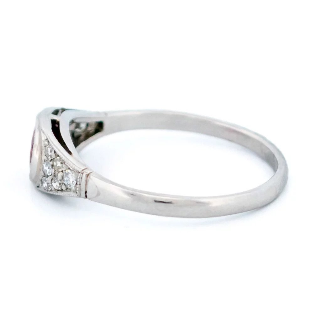 Art Deco Style 0.77ct Ruby and Diamond Engagement Ring in Platinum
