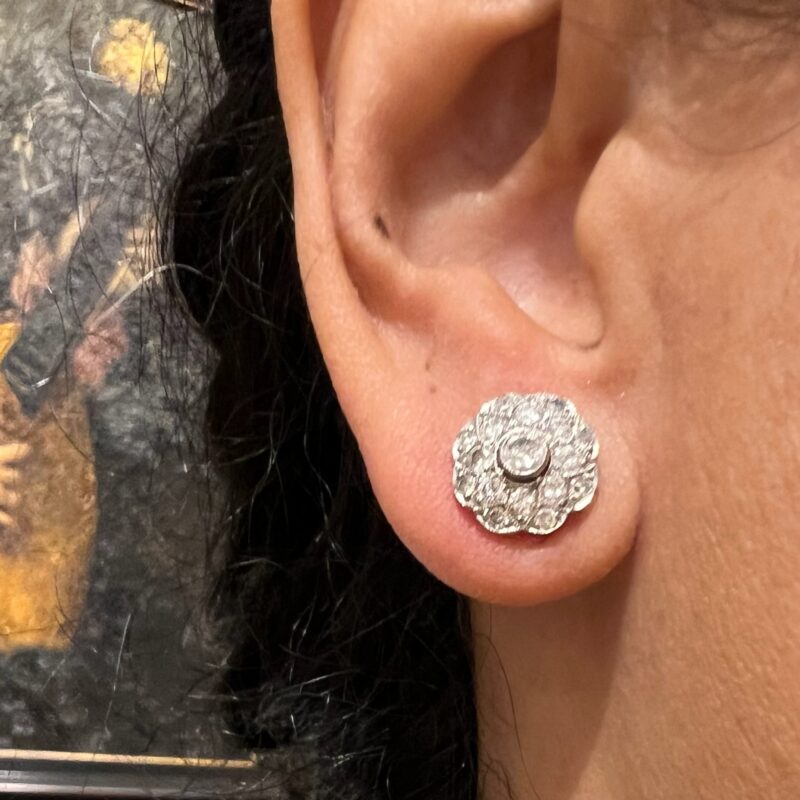 Art Deco Style Diamond and Platinum Cluster Earrings, 1.30 carats