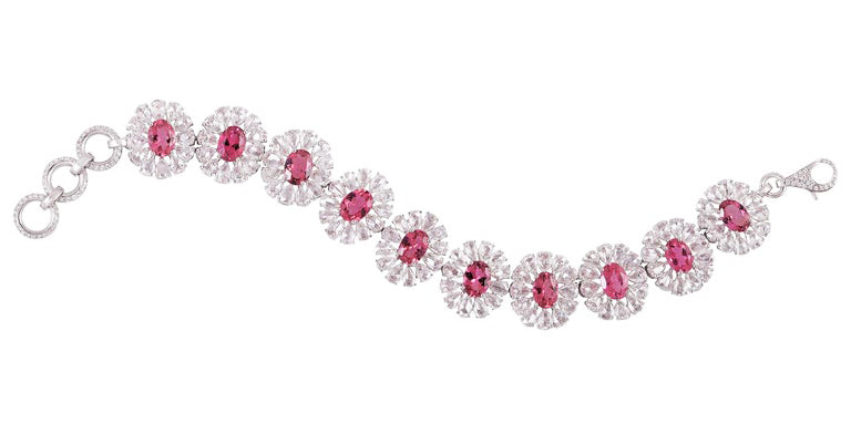 Pink Tourmaline and Diamond Cluster Bracelet