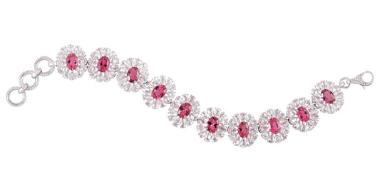 Pink Tourmaline and Diamond Cluster Bracelet