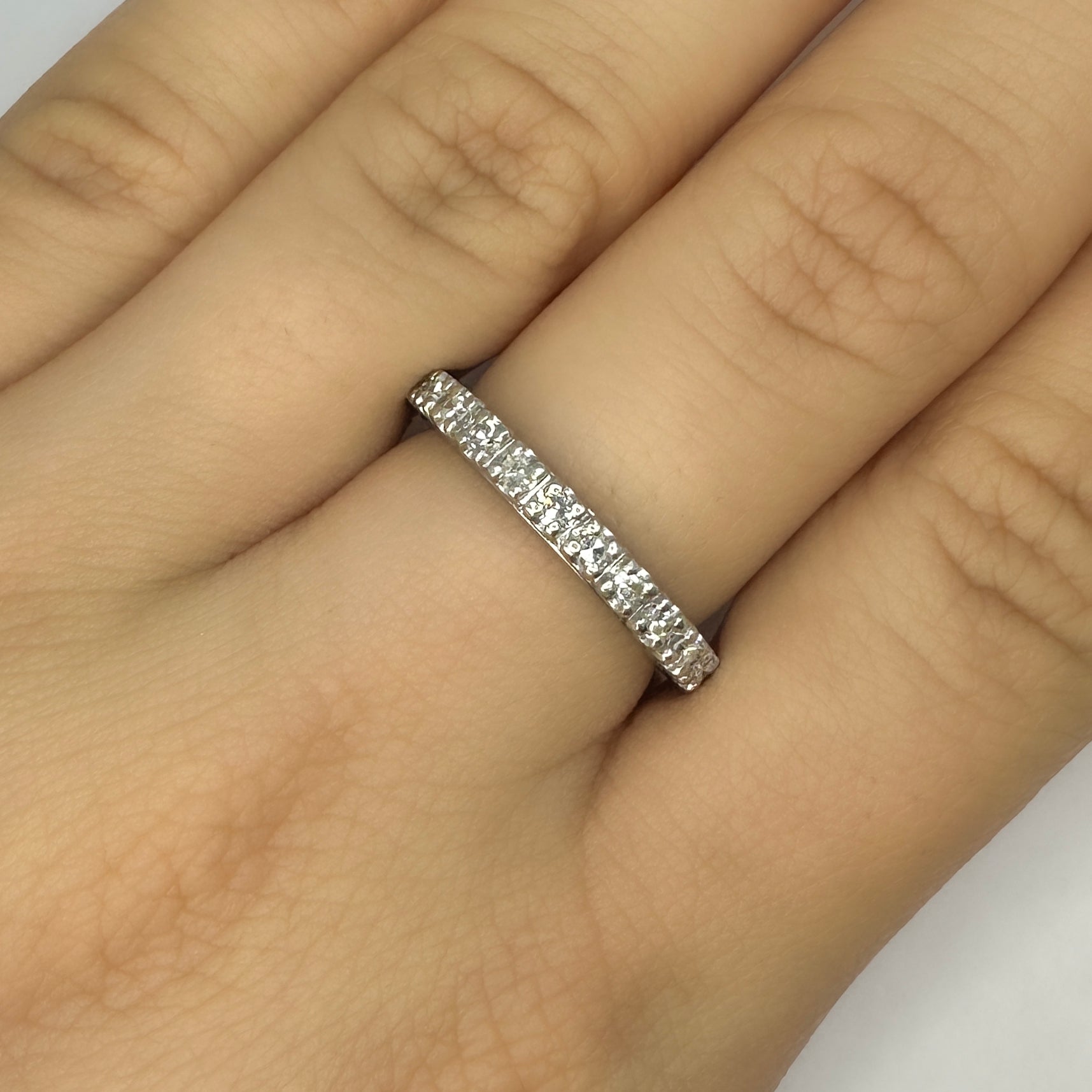 Vintage French 1.25ct Diamond Full Eternity Band Ring in Platinum