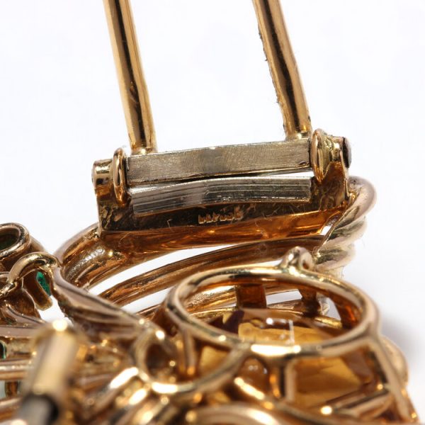 Art Deco French Peacock Brooch with 4ct Citrine, Diamond and Emeralds