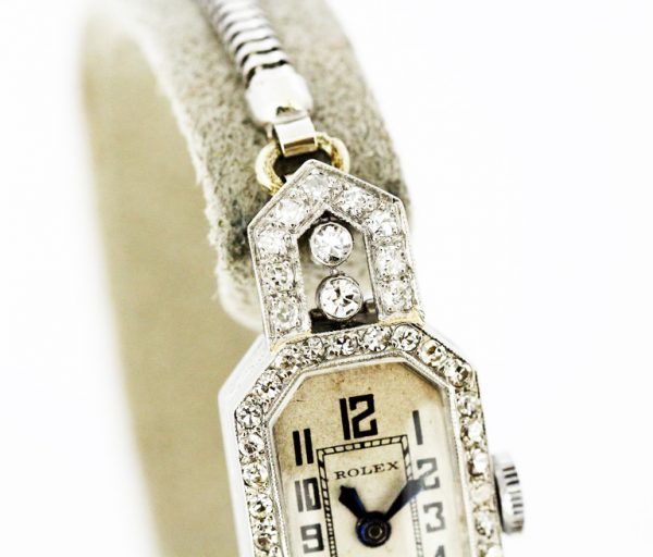 Art Deco Rolex Ladies Wristwatch, Diamond set, 18ct Gold, Glasgow 1924