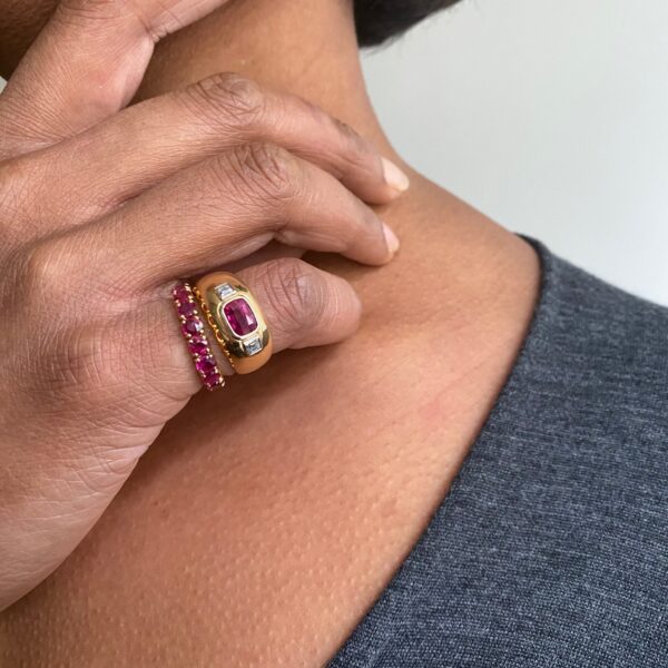 French Ruby Full Eternity Ring in 18ct Yellow Gold, 2.89 carats