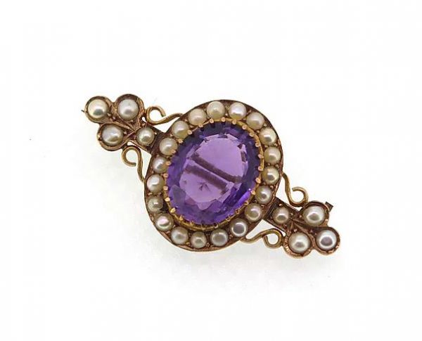 Antique Victorian Amethyst and Pearl Cluster Brooch