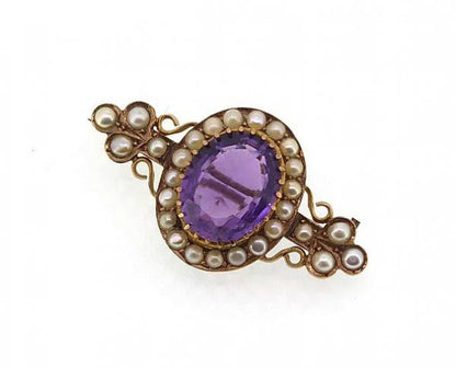 Antique Victorian Amethyst and Pearl Cluster Brooch