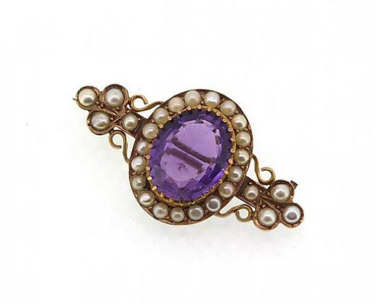 Antique Victorian Amethyst and Pearl Cluster Brooch