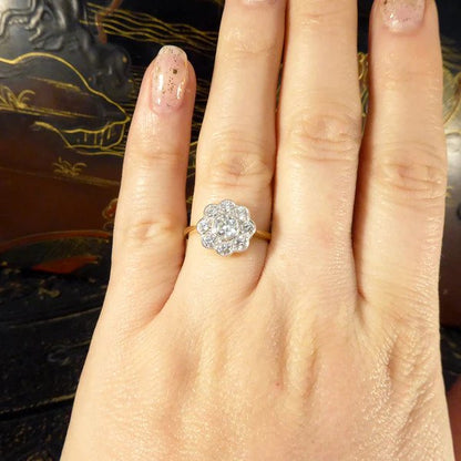 Vintage Daisy Diamond Bezel Set Cluster Ring, 0.91 carats