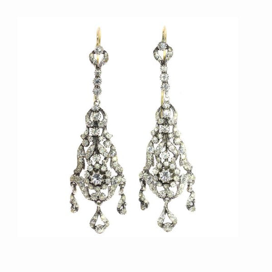 Antique Victorian Chandelier Paste and Silver Drop Earrings, Circa 1880