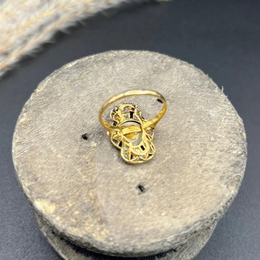 Edwardian Antique Natural Pearl Sapphire and Diamond Plaque Cocktail Ring