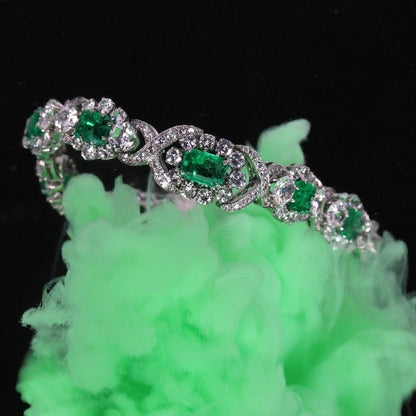 Vintage 1950s Colombian Emerald and Diamond Bracelet in White Gold